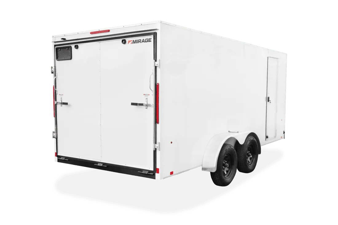 Rear cargo doors of a Mirage Equinox enclosed trailer